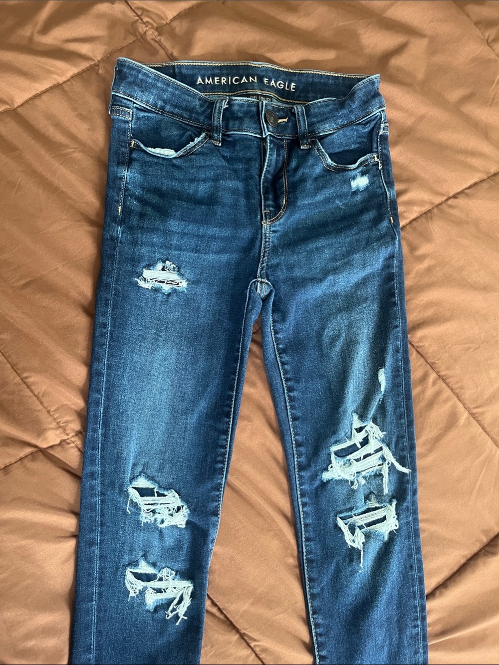 American Eagle Outfitters Women's Dark Blue Ripped Skinny Jeans 0 reg